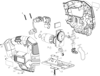 Default Diagram and Parts List for BDCJS20B Type 1 Black and Decker Jig Saw